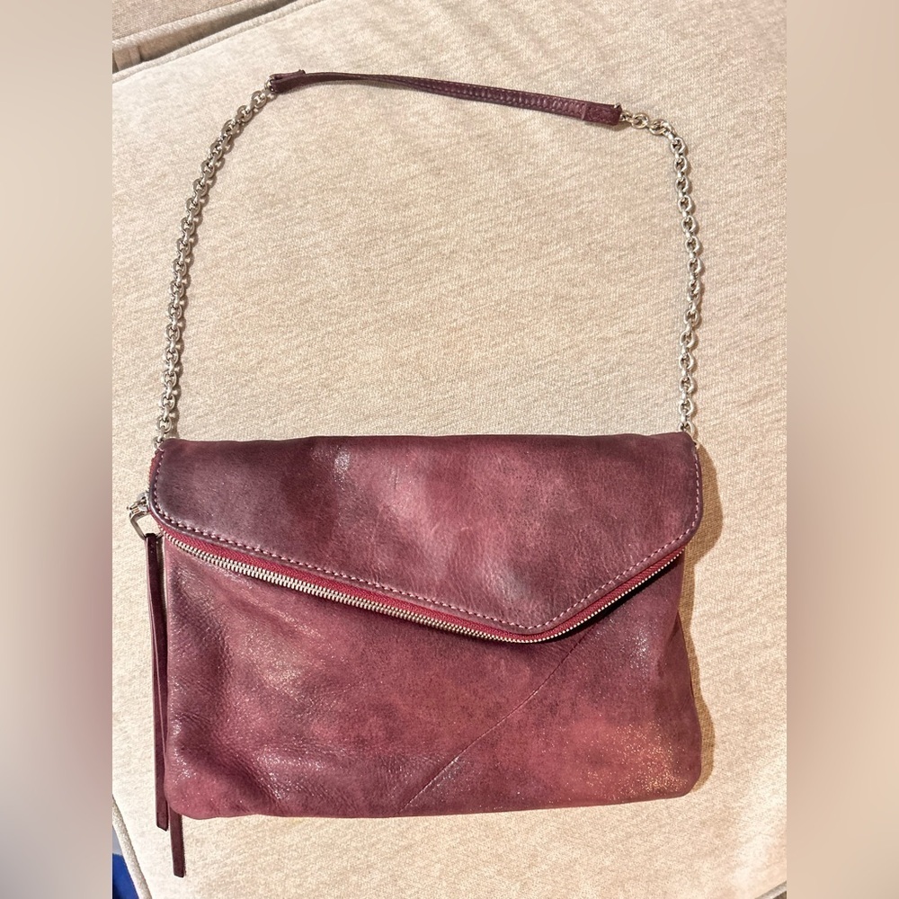 Hobo The Original Daria Leather asymmetrical Purse Clutch Wallet Bag Red